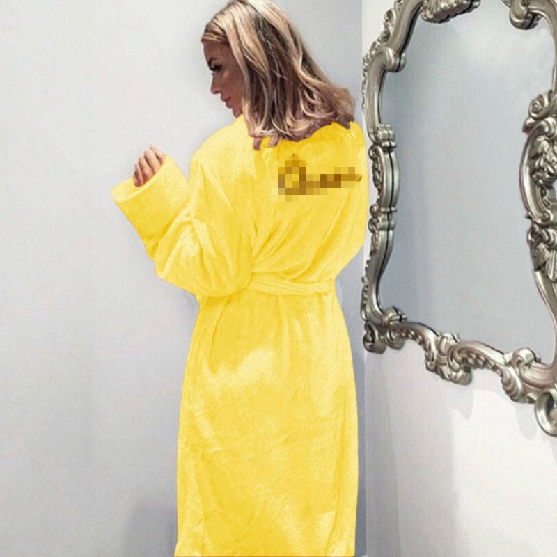 Winter Warm Flannel Bathrobe Women Knee-Length Bath Robe Soft Thick Cute Pink Bridesmaid Robes Female Dressing Gown Sleepwear