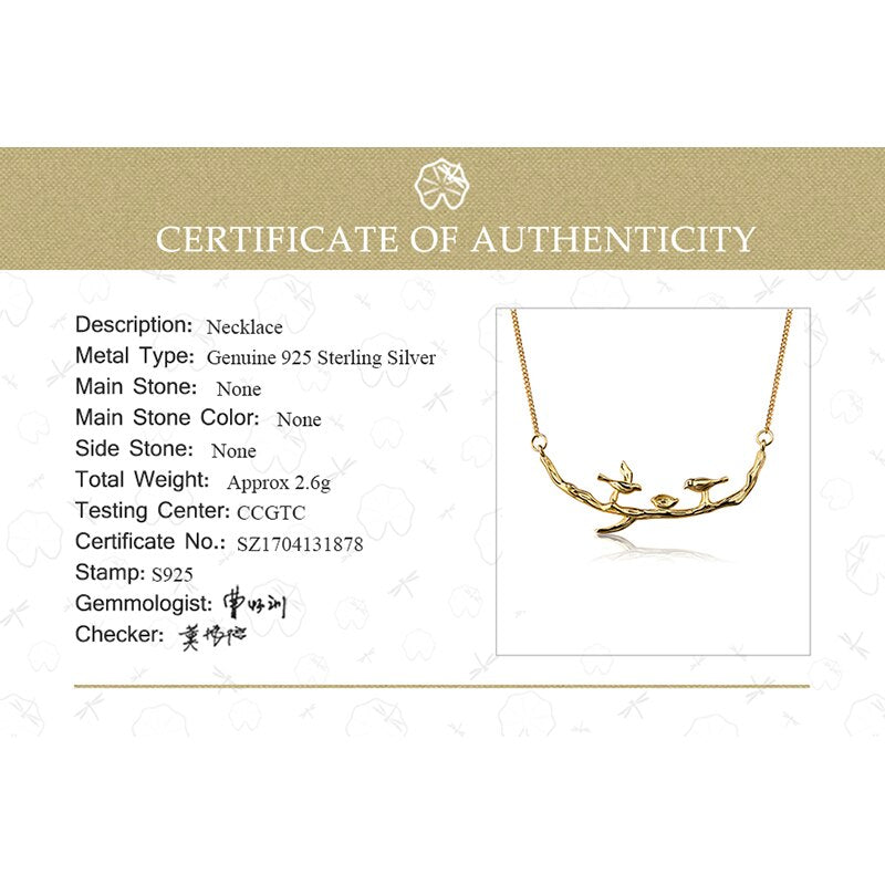 Lotus Fun Real 925 Sterling Silver Handmade Designer Fine Jewelry Cute Bird on Branches Necklace with Pendant for Women Collier