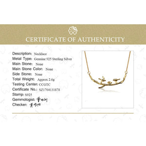 Lotus Fun Real 925 Sterling Silver Handmade Designer Fine Jewelry Cute Bird on Branches Necklace with Pendant for Women Collier