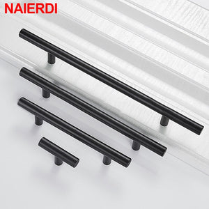 NAIERDI Brushed Black Gold Straight Cupboard Handles Knobs Stainless Steel Brushed Black Gold Kitchen Door Handles Cabinet Pull