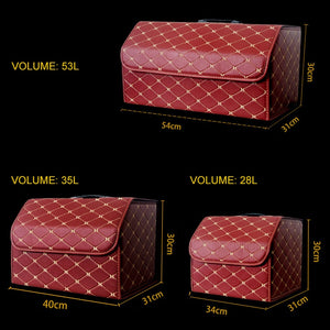 Collapsible Car Trunk Storage Bag Organizer with Lid Portable Car Storage Stowing Tidying PU Leather Auto Trunk Box Organizer