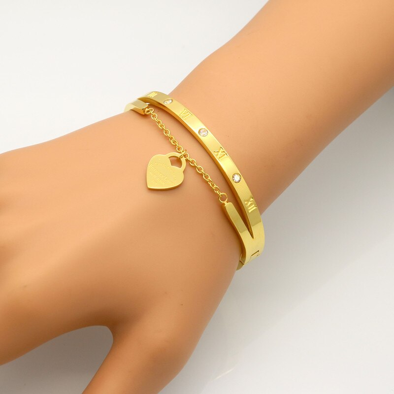 Design Luxury Brand Bracelet Women Hanging Heart Label Forever Love Pulseira Titanium steel Bangle & Bracelets For Women Jewelry