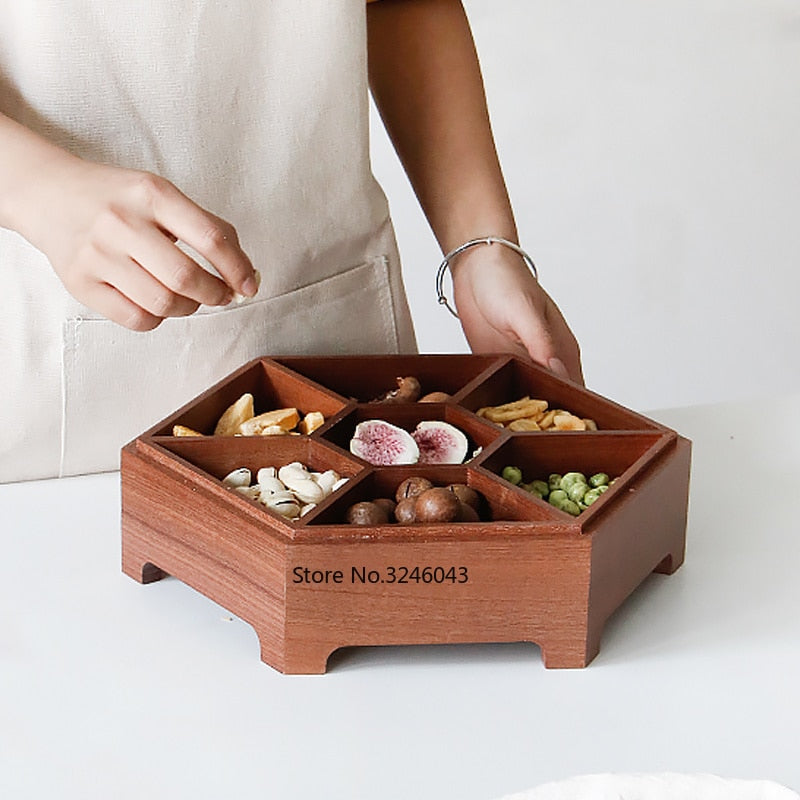 European creative solid wood candy box with lid dry fruit snack box home wooden nuts melon storage box wedding gift
