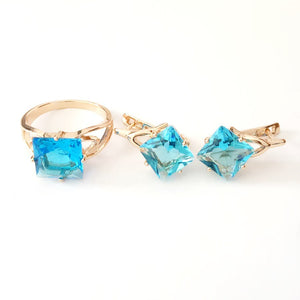 Women Jewelry Sets 585 Rose Gold Color Women Jewelry Romantic Bridal Jewelry Sets Light Blue Wedding Ring +Earring Jewelry Sets