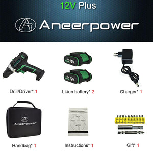 25V 21V 16V 12V Plus Double Speed Electric Drill Cordless Hand Drill Mini Electric Screwdriver Rechargable Lithium Battery Drill