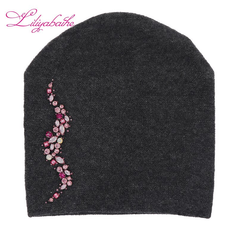 LILIYABAIHE Women Autumn And Winter Hat angora Knitted Skullies Beanies Cap Sexy beard diamond decoration hats for Girls