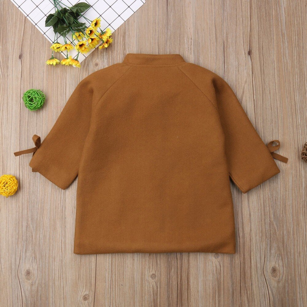 Manteau mignon pour bébés filles | Manteau en laine à simple boutonnage et nœud papillon pour enfants en bas âge, vêtements chauds et d'hiver, combinaison de neige 2-8 T