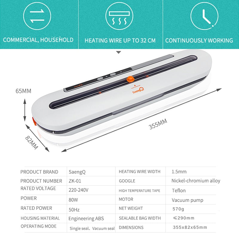 saengQ Best Vacuum Food Sealer 220V/110V Automatic Commercial Household Food Vacuum Sealer Packaging Machine Include 10Pcs Bags