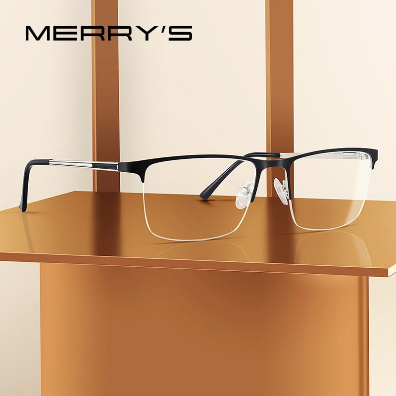MERRYS DESIGN Men Titanium Glasses Frame Ultralight Square Eye Myopia Prescription Eyeglasses Male Half Optical Frame S2014