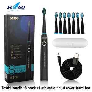 Seago Sonic Electric Toothbrush Tooth brush USB Rechargeable adult Waterproof Ultrasonic automatic 5 Mode with Travel case