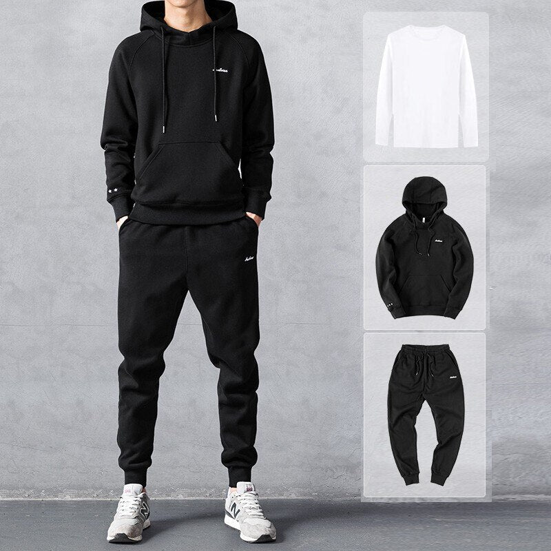Sets Tracksuit Men Autumn Winter Hooded Sweatshirt Drawstring Outfit Sportswear 2020 Male Suit Pullover 4 Piece Set Casual