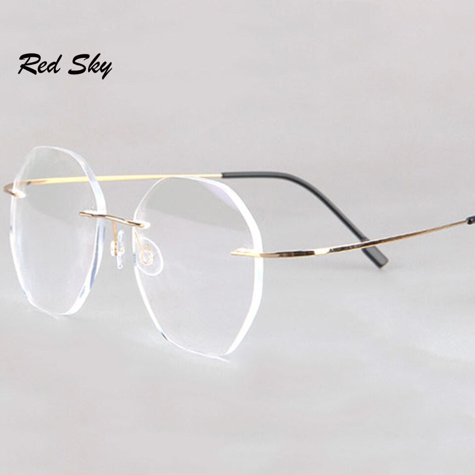 Anti-Blue Rimless Reading Glasses Men Women Round Frameless Magnifying Eyeglasses Prescription Myopia Presbyopia Glass+1.50+2.00