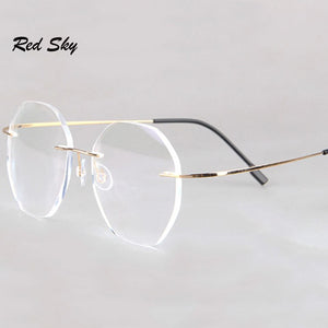 Anti-Blue Rimless Reading Glasses Men Women Round Frameless Magnifying Eyeglasses Prescription Myopia Presbyopia Glass+1.50+2.00