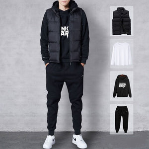Sets Tracksuit Men Autumn Winter Hooded Sweatshirt Drawstring Outfit Sportswear 2020 Male Suit Pullover 4 Piece Set Casual