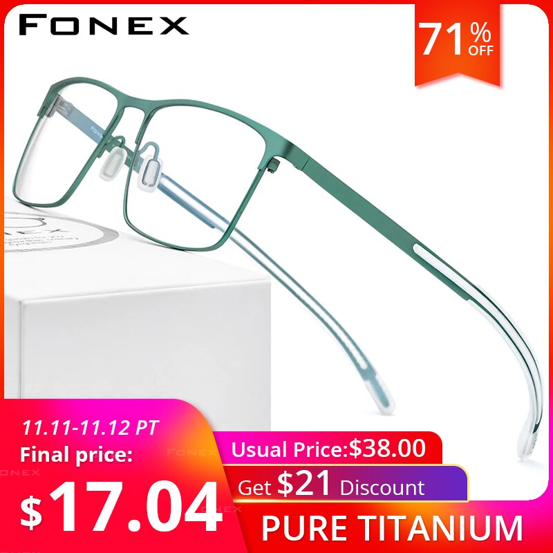 FONEX Pure Titanium Glasses Frame Men Square Myopia Optical Prescription Eyeglass Frame Man 2020 New Silicone Eyewear 8553