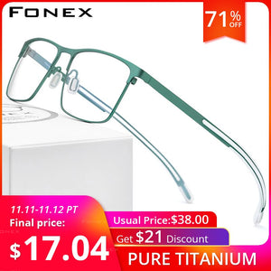 FONEX Pure Titanium Glasses Frame Men Square Myopia Optical Prescription Eyeglass Frame Man 2020 New Silicone Eyewear 8553