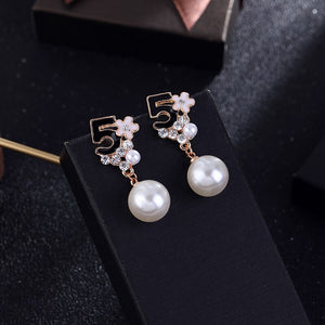 Fashion Full Rhinestone Letter Earrings Flower Pearl Party Earring For Woman Gift