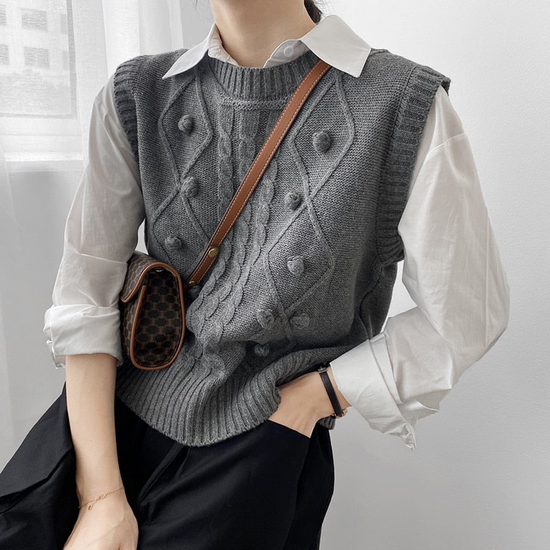 GOPLUS Sweater Women Vintage Sleeveless Ladies Tops O-Neck Sweater Vest Dames Pull Kobieta Swetry Femme Chandails Vrouw Truien