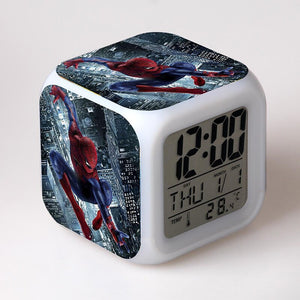 Disney Spiderman Anime Figures Digital Clocks Christmas Colorful Lights LED Alarm Clock Kids Toys for Children Birthday Gifts