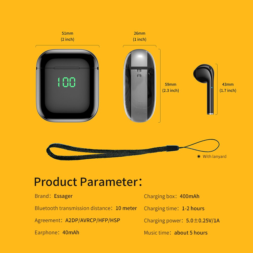 Essager K60 TWS Wireless Bluetooth 5.0 Earphone Headphones True Wireless Stereo Earbuds In Ear Mini Headset Ear Buds For Phone