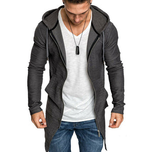 Mens Casual Hoodie Hooded Longline Zip Sweatshirt Sweater Jacket Outwear Coat XL