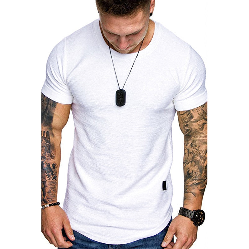 Hot 2020 Solid Color Sleeve Pleated Patch Detail Long Sleeve T-Shirt Men Spring Casual Tops Pullovers Fashion Slim Basic Tops