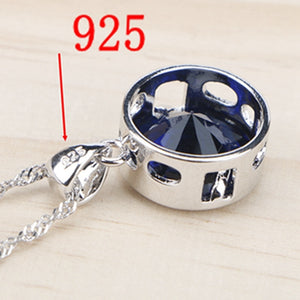 Ladies Silver 925 Jewelry Sets For Women 2018  Blue Cubic Zirconia Rings/Bracelets/Earrings/Pendant Necklace Set Free Gift Box