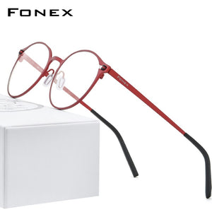 FONEX Pure Titanium Glasses Frame Women Retro Round Prescription Eyeglasses 2020 New Men Antiskid Optical Screwless Eyewear 8530