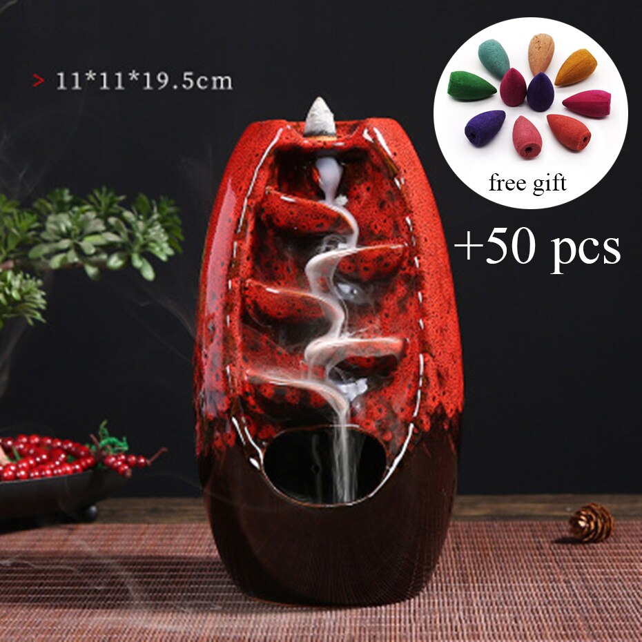 Incense Holder Ceramic Backflow Waterfall Smoke Incense Burner Censer Holder Mother's Gift Home Decor Retro Style Zen Decor