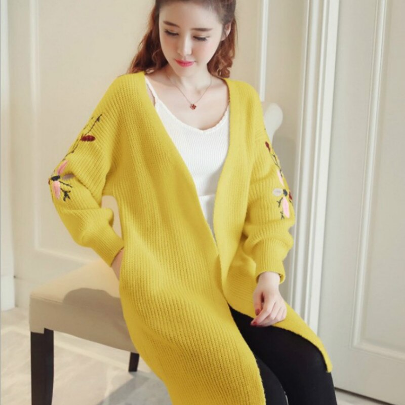 2020 New Style for Autumn and Winter Women's Knitted Cardigan Women's Loose Long Embroidered Sweater Women sweaters