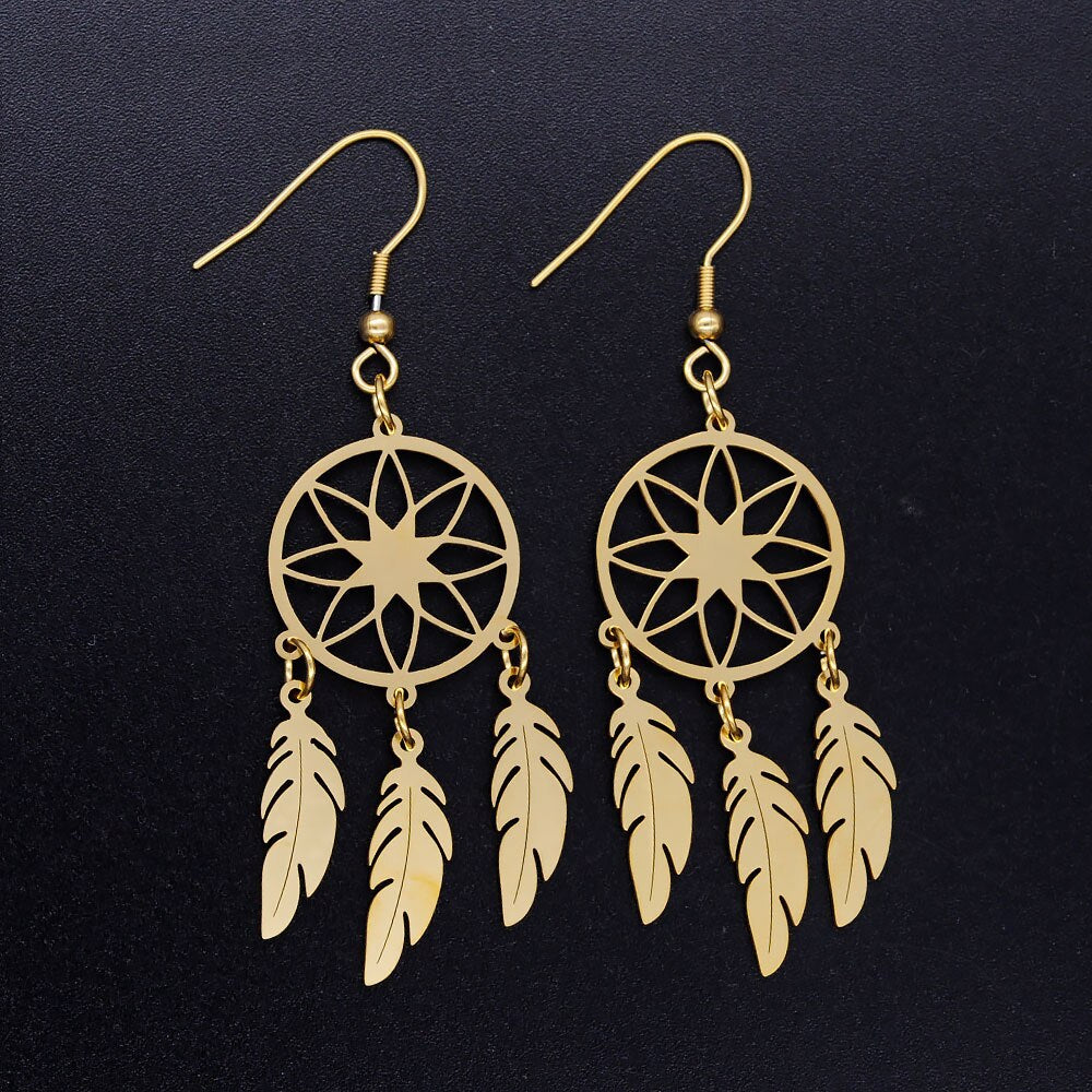 Vni and Mia 100% Stainless Steel Boho Lotus Dream Catcher Earring For Women Wholesale Fashion Bohemia Jewelry Dropshipping