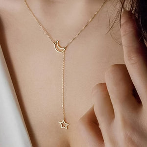 POXAM New Fashion Trendy Jewelry Copper Alloy Star Moon Chain Link Necklaces & Pendants For Women Girl 2020 Jewelry Wholesale