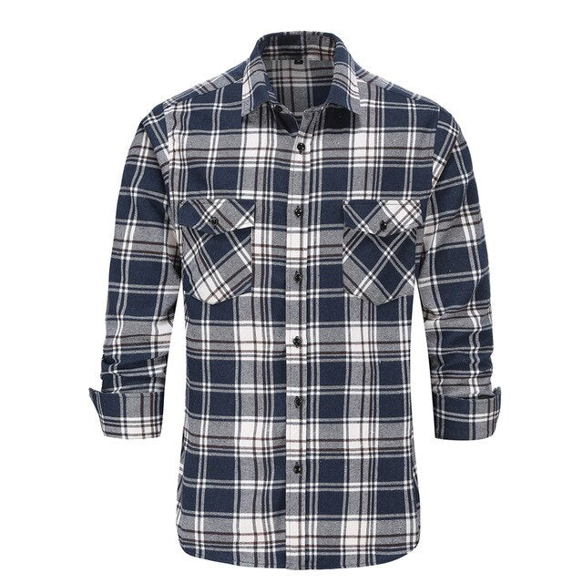 Jeetoo European/US Size Men Flannel Plaid Shirts Cotton 2021 Casual Long Sleeve Shirt Warm Comfort Regular Fit Man Blouse