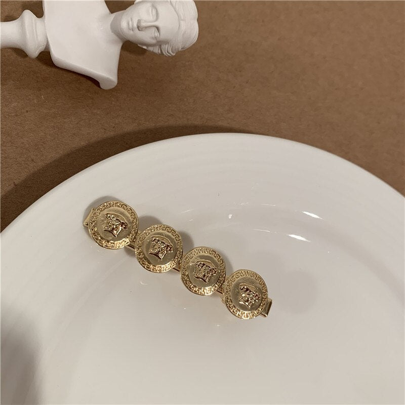 New Fashion Medusa Portrait Punk Golden Coin Hair Clips for Women Wholesale Hair Accessories Elegant Hairpins Barrettes Tiara