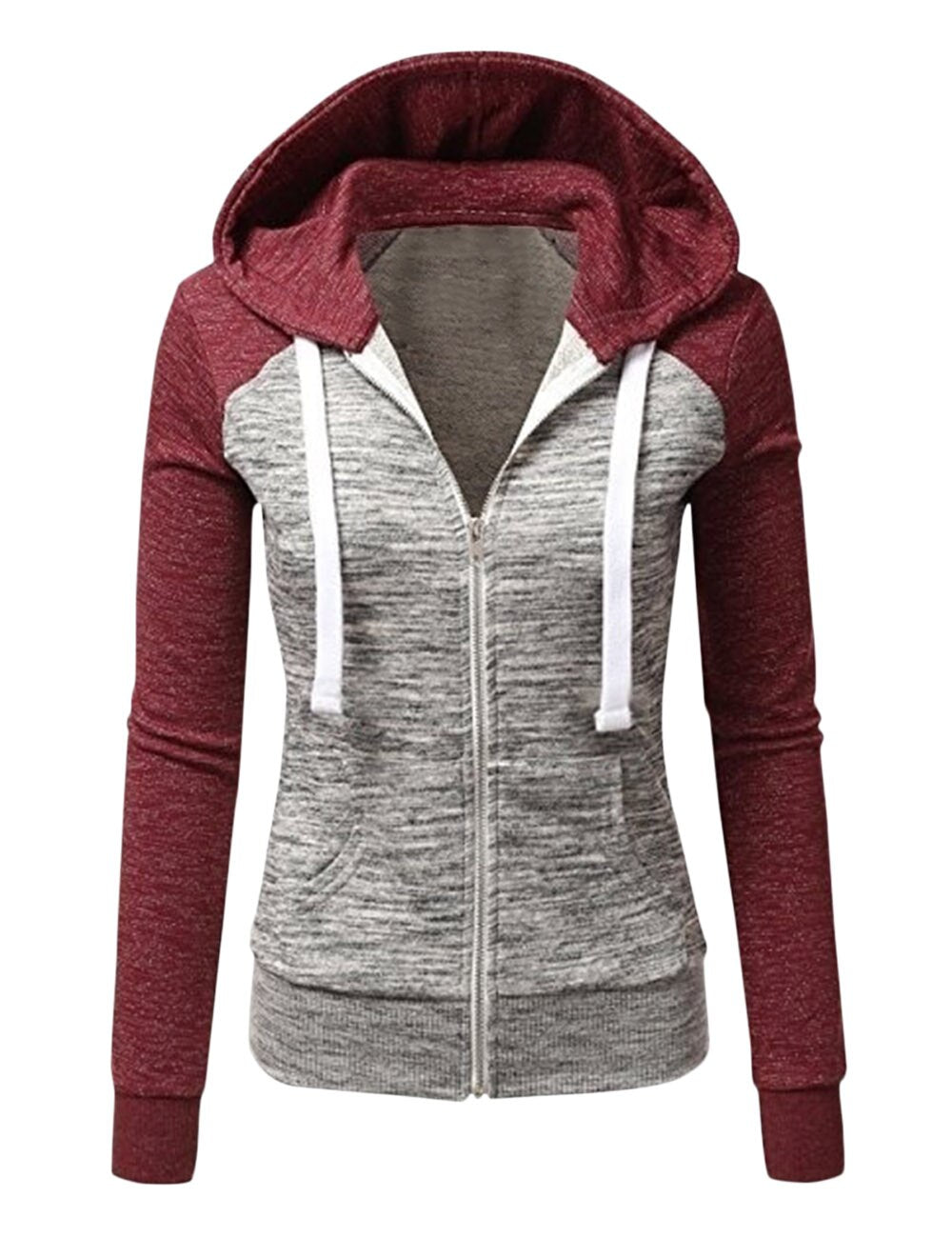 Vestes à capuche Patchwork femmes à capuche fermeture éclair en Polyester poche manteau décontracté cordon sweat-shirts femme vêtements d'extérieur