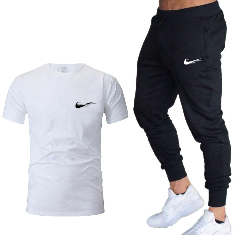 Tracksuit men Training Pants Men Sweatpants+running t-shirts men sets jogging Sportswear men Pants Gym Fitness 2 Piece Set