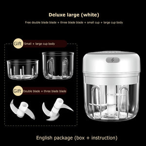 New USB Charge Wireless Electric Meat 3Level Grinder Food Chopper Mini Stainless Electric Kitchen Chopper Meat Grinder Shredder