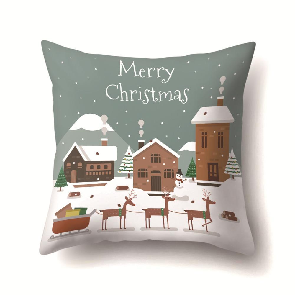 Elk Deer Santa Claus Snowman Christmas Cushion Cover Throw Pillow Xmas New Year Decor Home Decoration Polyester Pillowcase 40543