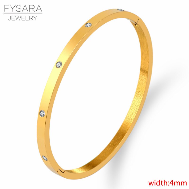 FYSARA Luxury Brand Crystals Lover Bangles Cubic Zirconia Bracelets Couple Luxuxy Jewelry Stainless Steel Bangles For Women Gift