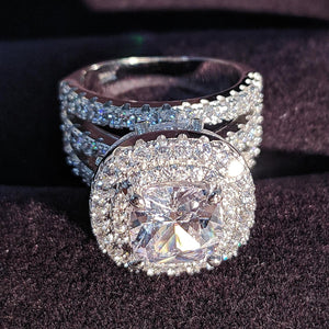 trendy luxury big 925 sterling silver engagement Ring for Women and ladys christmas gifts with cushion zirconia wedding R4898