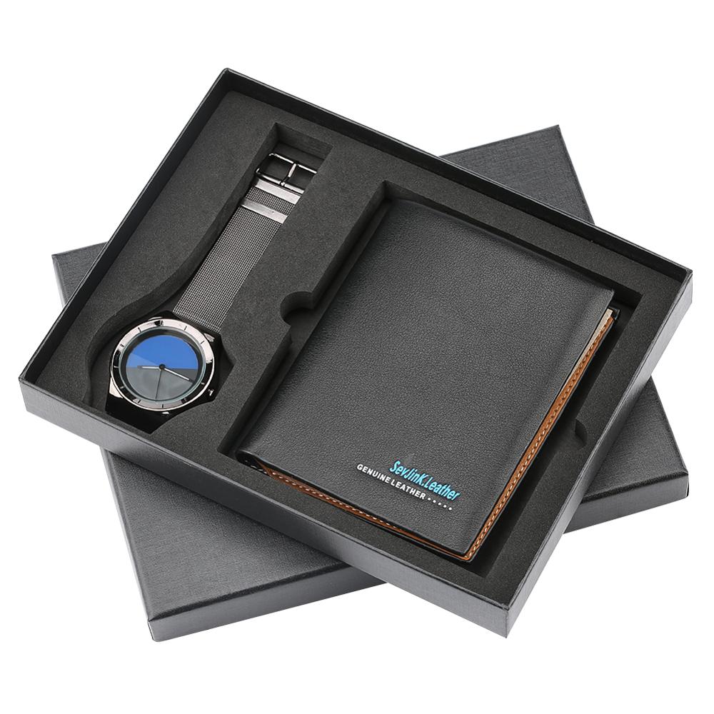 Mens Watches Luxury Minimalist Quartz Wrist Watch Card Holder Wallet Watches Men Gift Set Watches for Dad Husband Boy Friend