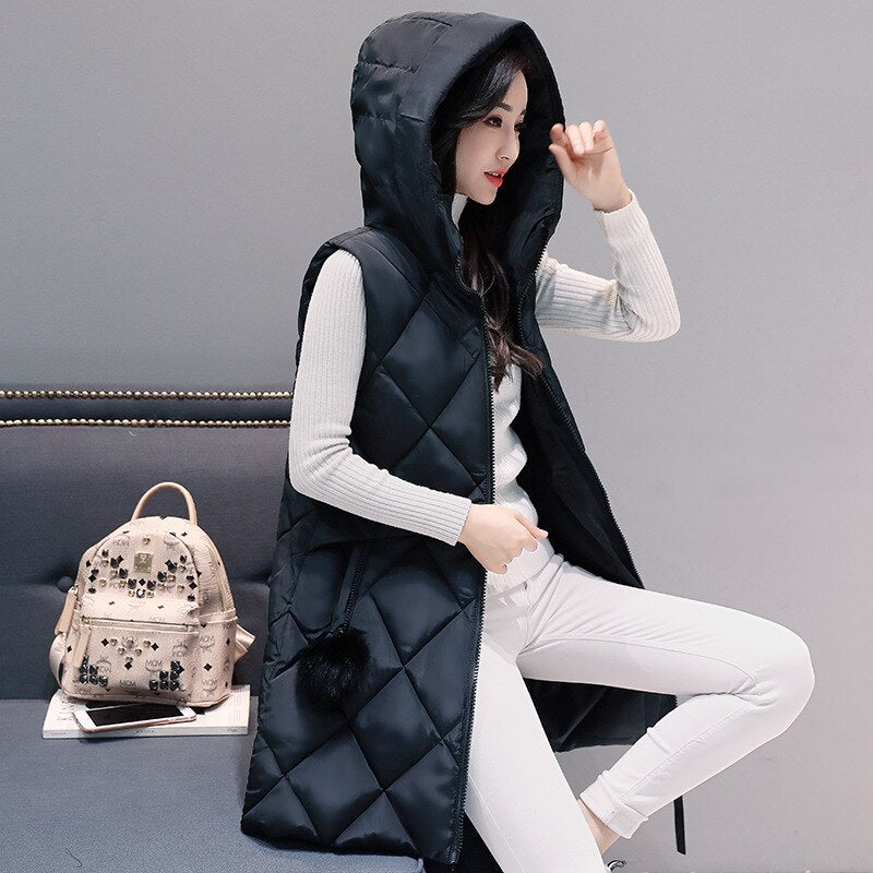 Autumn Winter Vest Women Waistcoat 2019 New Fashion Female Sleeveless Jacket Hooded Warm Long Vest cotton feminino Plus Size