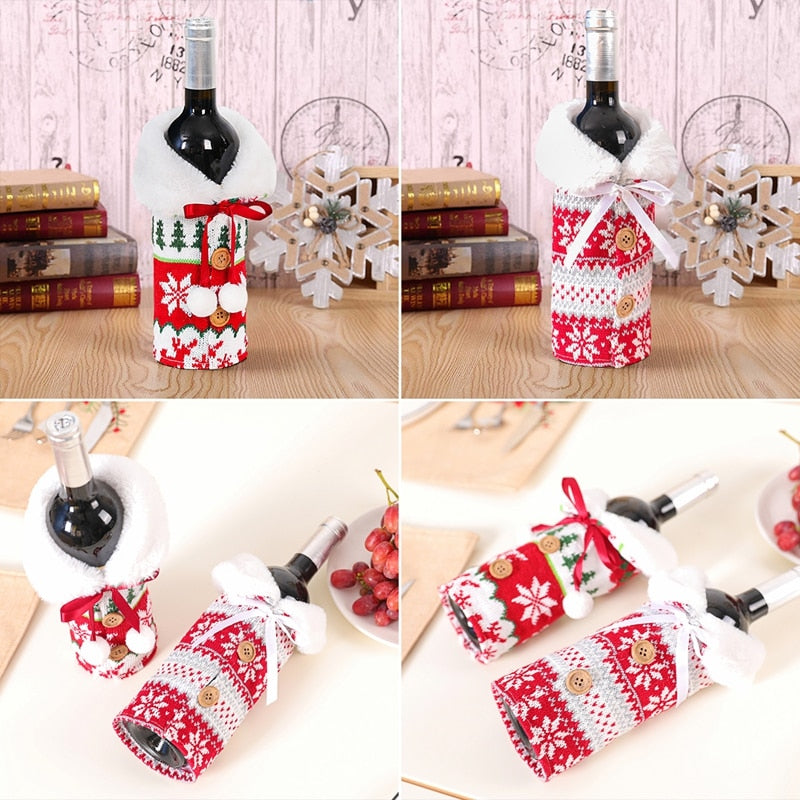 Christmas Wine Bottle Cover Merry Christmas Decor For Home 2020 Natal Noel Christmas Table Decor Xmas Gift Happy New Year 2021