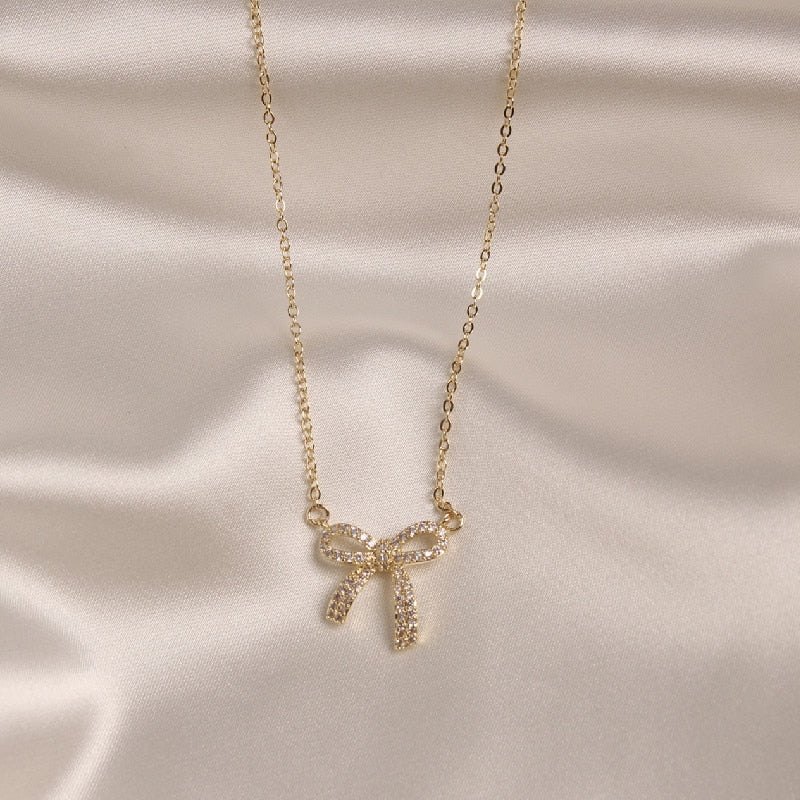 Jewelry exquisite sweet copper inlaid zircon bow