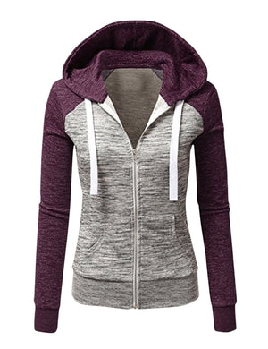 Vestes à capuche Patchwork femmes à capuche fermeture éclair en Polyester poche manteau décontracté cordon sweat-shirts femme vêtements d'extérieur