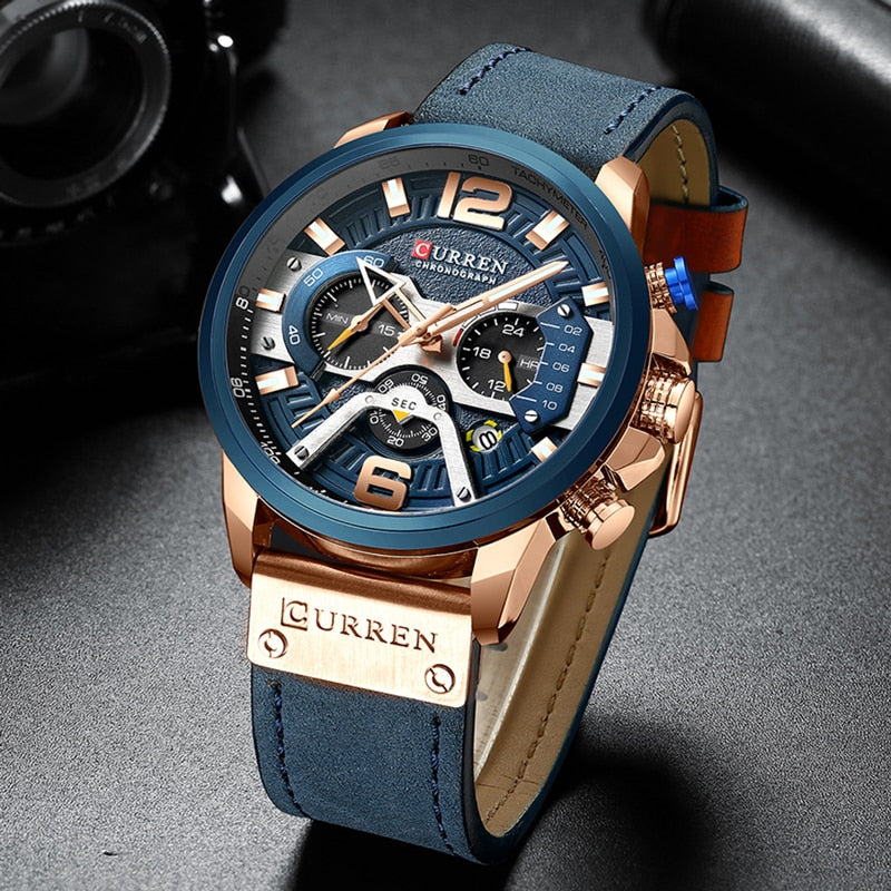 CURREN décontracté Sport montres pour hommes bleu Top marque de luxe militaire en cuir chronographe montre-bracelet homme horloge mode 8329