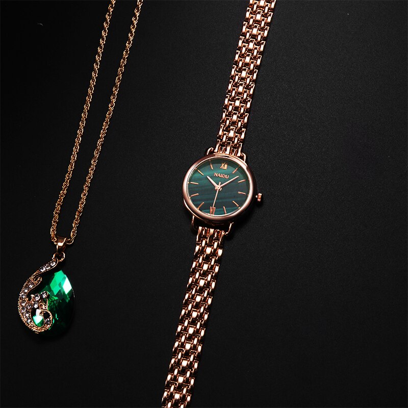 Emerald Printed Women Dress Watch Women's Top Fashion Luxury Brand Crystal Quartz Watches Ladies Gold Stainless Steel Clock