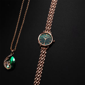 Emerald Printed Women Dress Watch Women's Top Fashion Luxury Brand Crystal Quartz Watches Ladies Gold Stainless Steel Clock