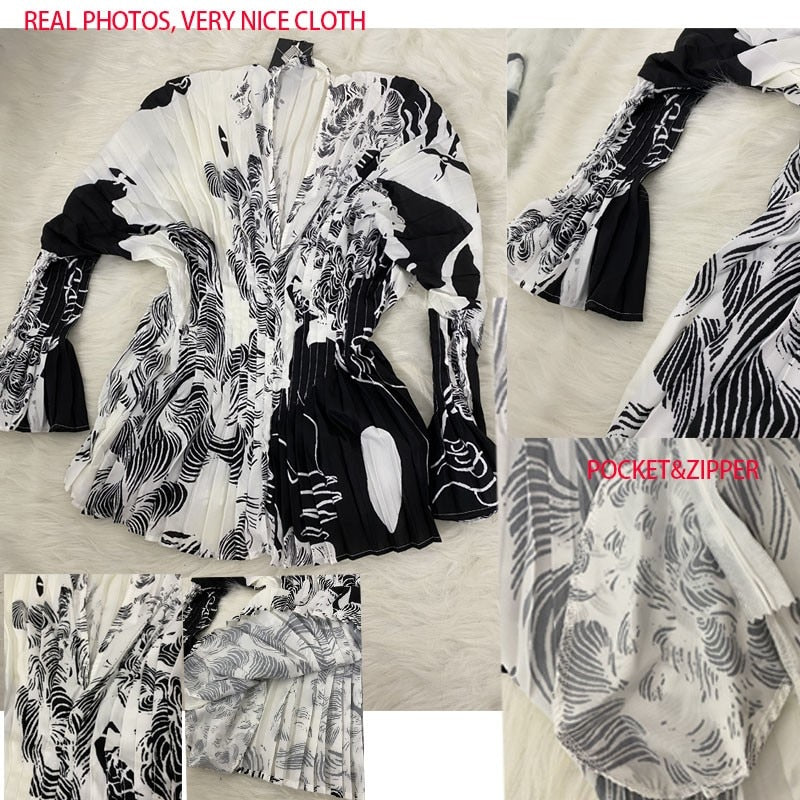 GetSpring Women Blouse Elegant Printed Women Shirts Pleated Long Sleeve V Neck White Shirt Ladies Tops Fashion Printed Blouses