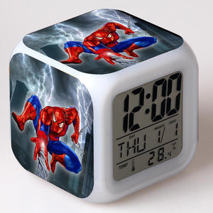 Disney Spiderman Anime Figures Digital Clocks Christmas Colorful Lights LED Alarm Clock Kids Toys for Children Birthday Gifts